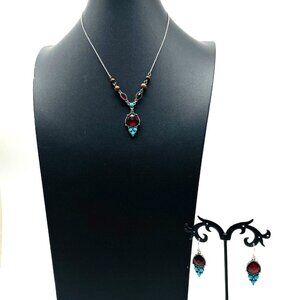 AVON Marked NRT Jewelry Set Silver Tone Necklace Earrings Demi Parure Southwest